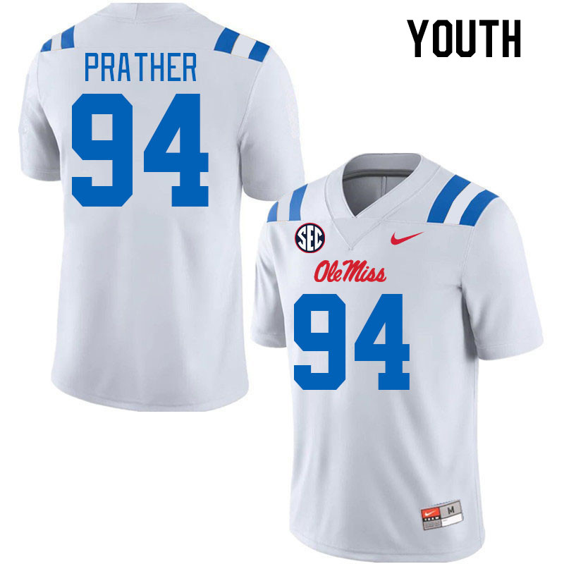 Youth #94 Tavion Prather Ole Miss Rebels 2024 New Uniforms College Football Jerseys Stitched-White